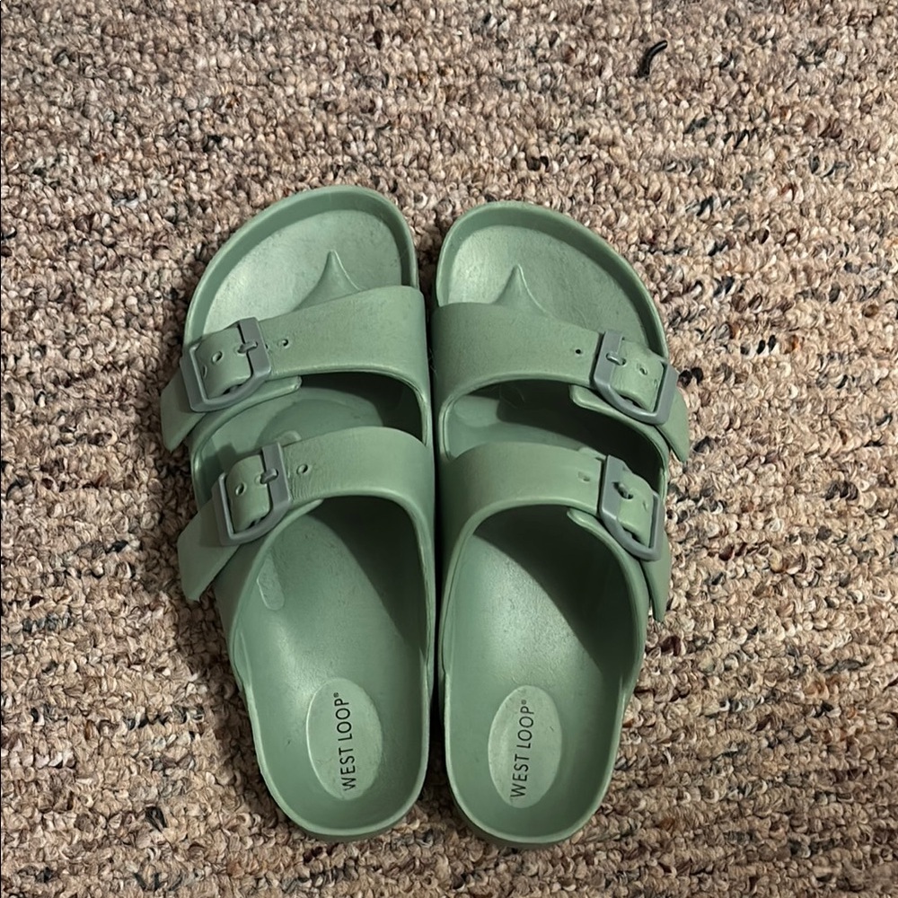West Loop Green Sandals Slip-On Perforated Design